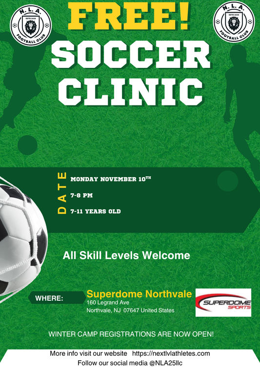 FREE SOCCER CLINIC       BOYS AND GIRLS  AGES  U7-U11      7-8PM