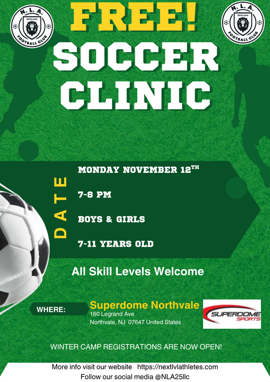 FREE SOCCER CLINIC       BOYS AND GIRLS  AGES  U7-U11      7-8PM