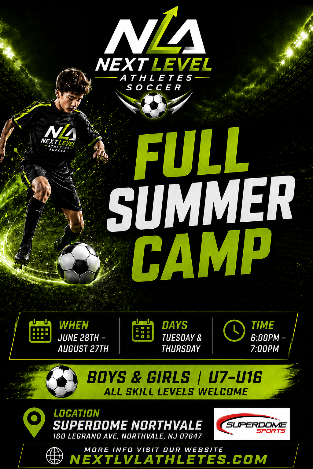 9 FULL Weeks NLA SUMMER Training Camp 6:00pm to 7:00pm U7 - U16
